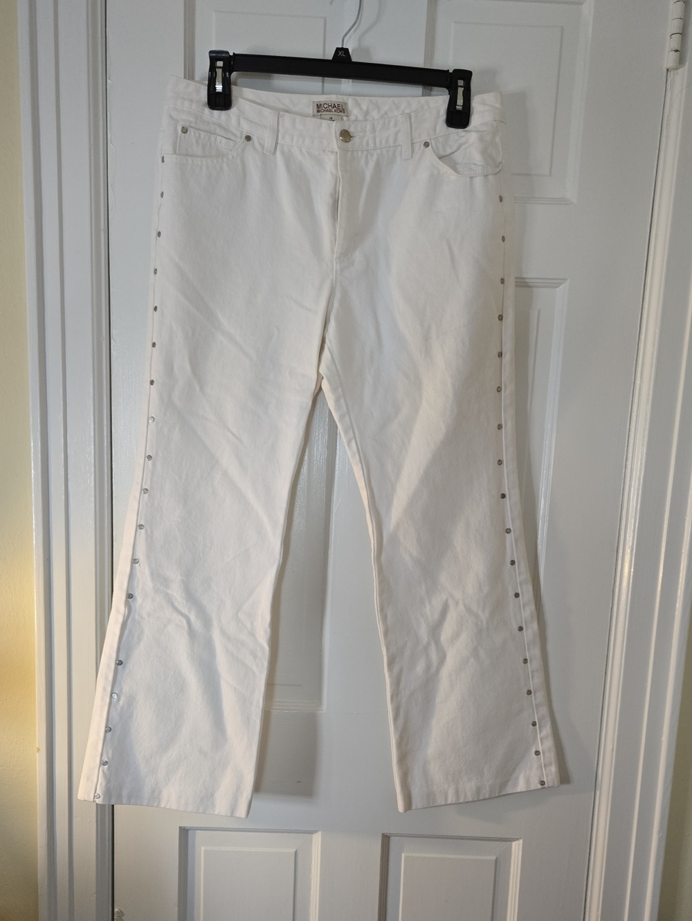 Michael Kors White Wide-Leg Jeans with Side Stud Detail